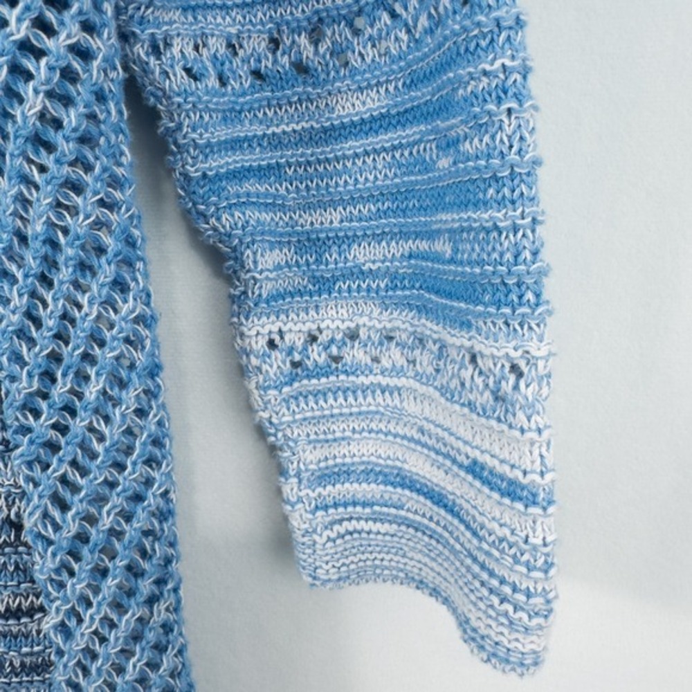 Cotton Country 3/4 Sleeve Crochet Knit Sweater Womens‎ Medium Blue Coastal Boho - Picture 9 of 15